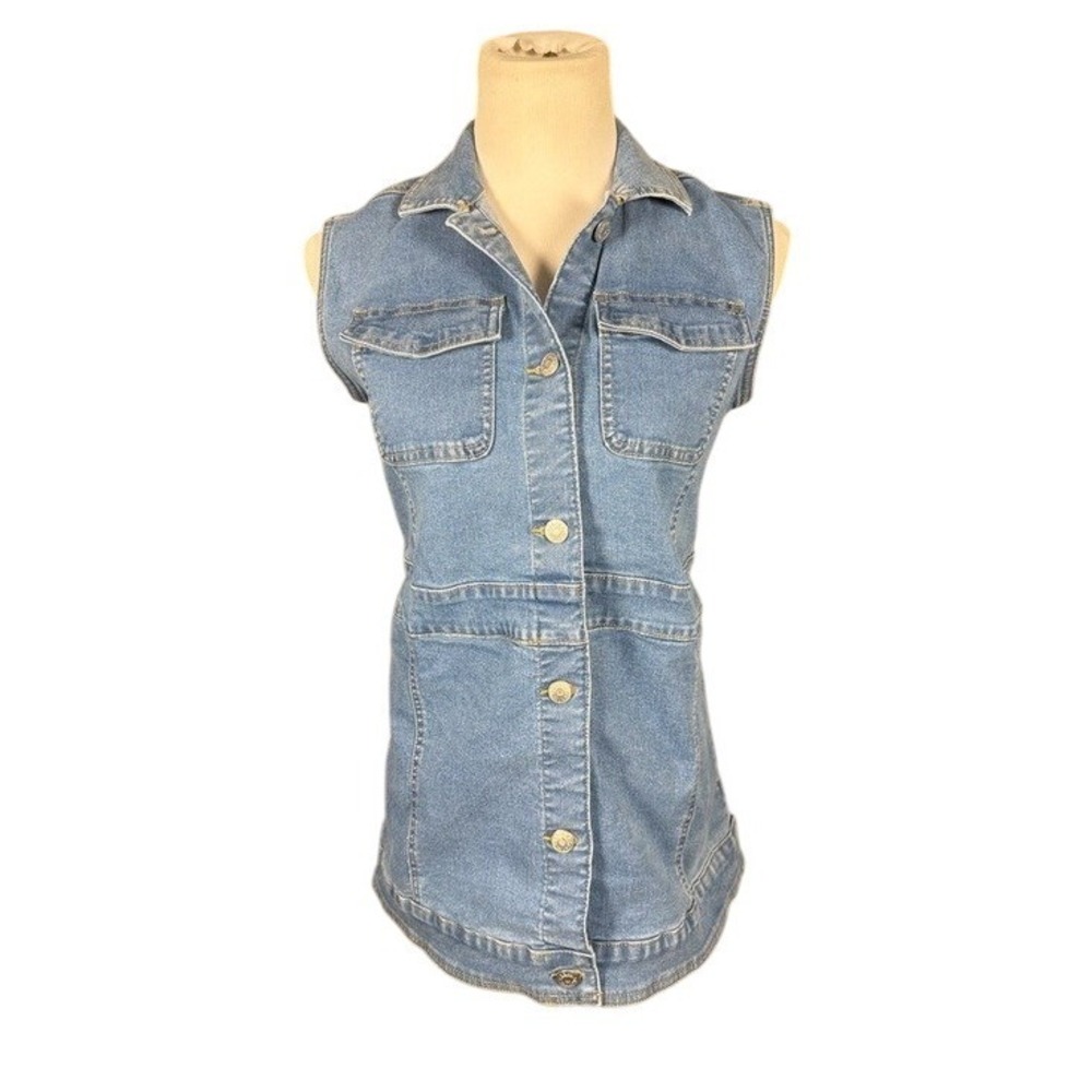 Denim & Company Womens Blue Sleeveless Button Front Denim Vest XXS Medium Wash